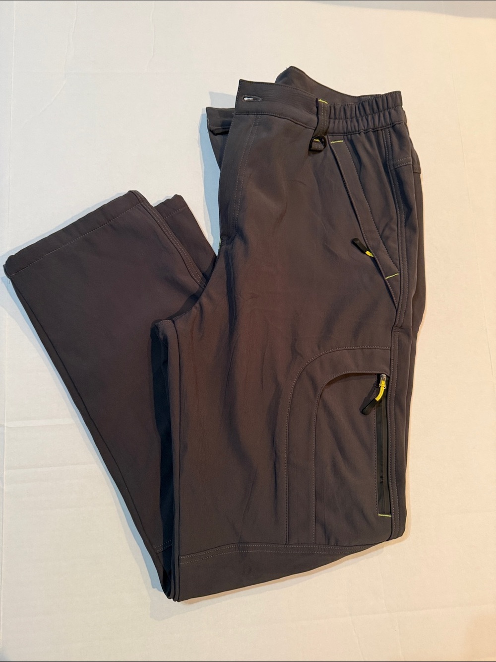 Men's Fleece Lined Hiking Pants - Dark Gray with Yellow Accents